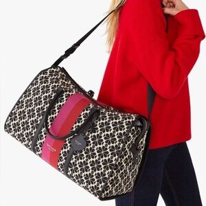 Kate Spade Flower Jacquard Stripe Large Weekender Bag Pink & Red Stripe Luggage